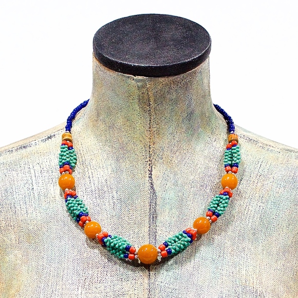 VTG 80's African Glass and Rain Necklace - Picture 2 of 3